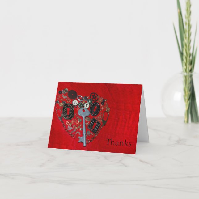 Cartes de remerciement de mariage Rouge Steampunk  (Devant)