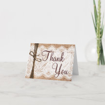 Cartes de remerciement de mariage rustique en toil