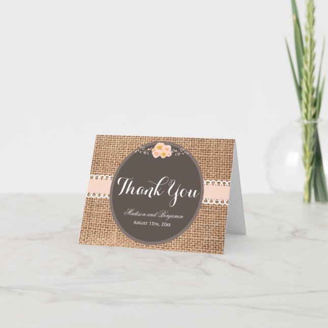 Cartes de remerciement de mariage rustique en toil (Devant)