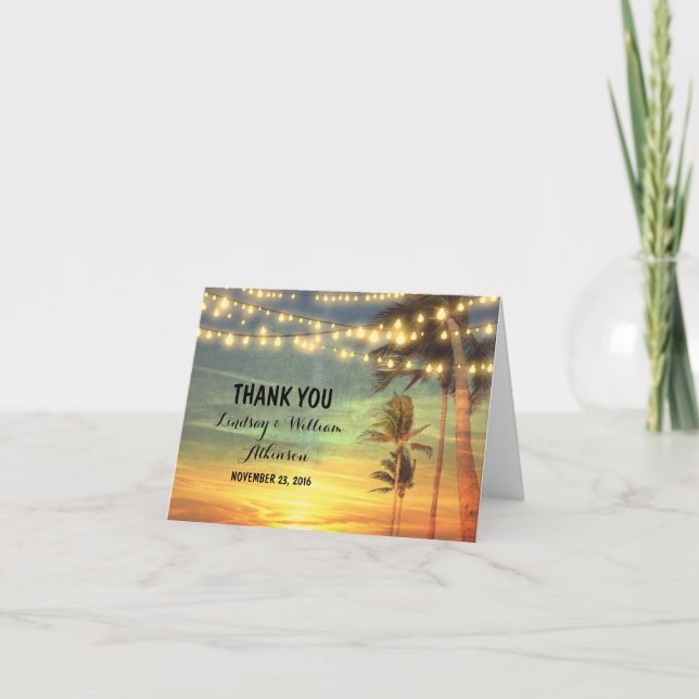 cartes de remerciement de mariage sur la plage au  (Devant)