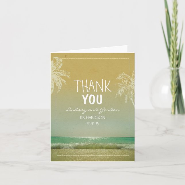 Cartes de remerciement de mariage sur la plage ave (Devant)