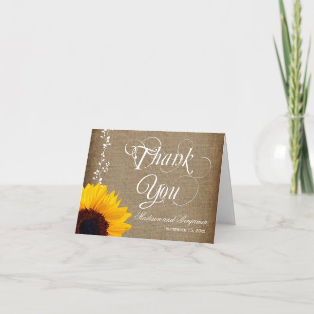 Cartes de remerciement de mariage tournesol de cam (Devant)