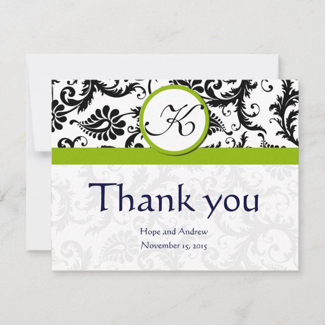 Cartes de remerciement de mariage vert à tourbillo (Devant)