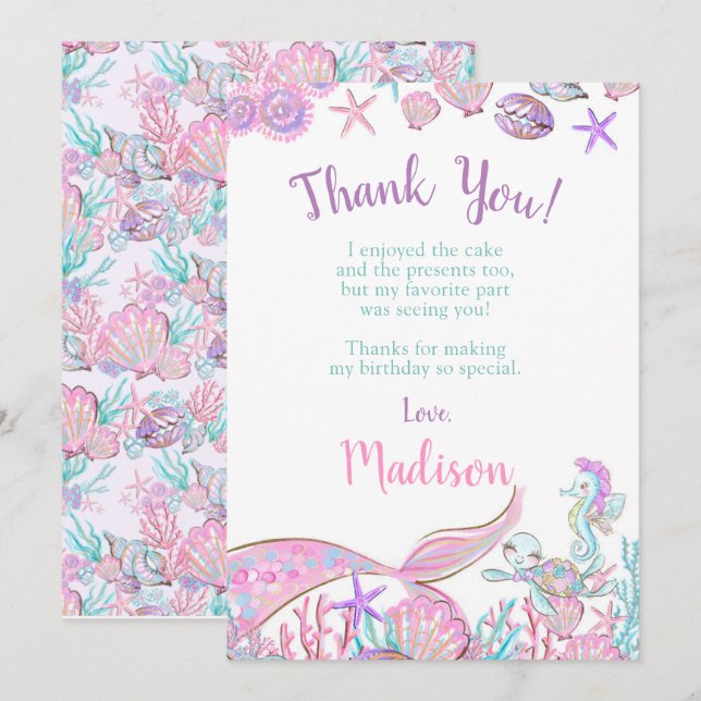 Cartes de remerciement de sirène (Devant / Derrière)