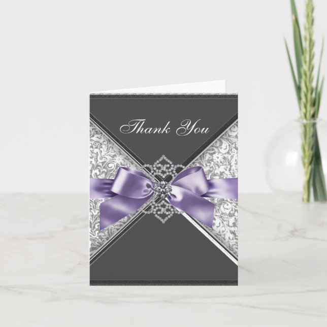 Cartes de remerciement diamants violet noir damas (Devant)