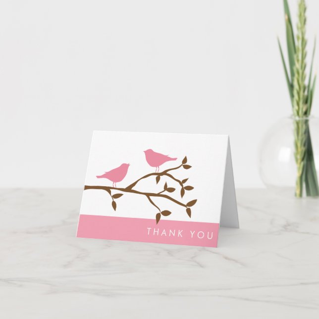 Cartes de remerciement d'oiseaux d'amour roses (Devant)