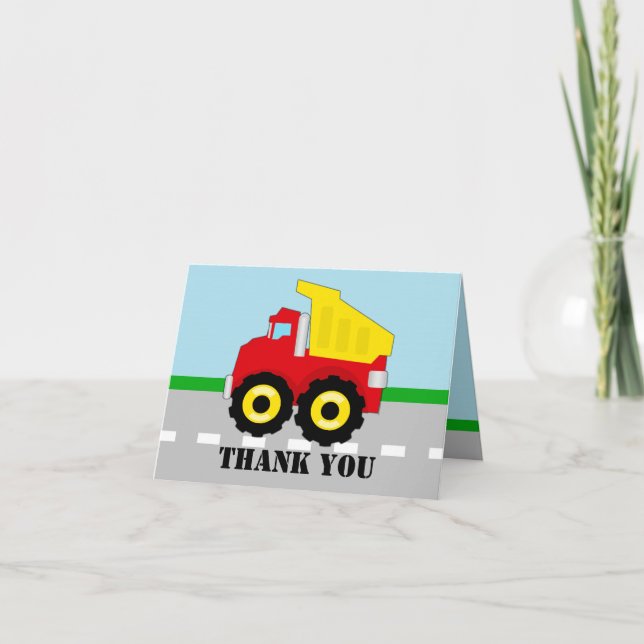 Cartes de remerciement du camion à benne du garçon (Devant)