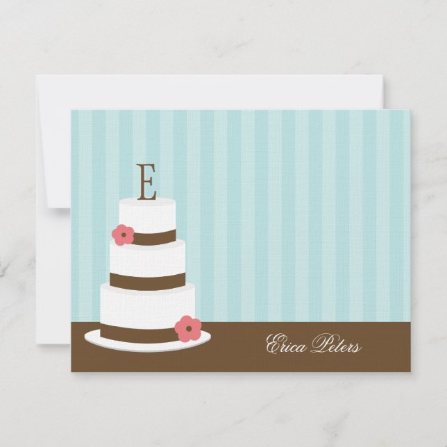 Cartes de remerciement du gâteau Monogramme - Bleu (Devant)