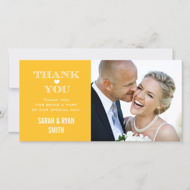 Cartes de remerciement du Mariage du coeur jaune (Devant)