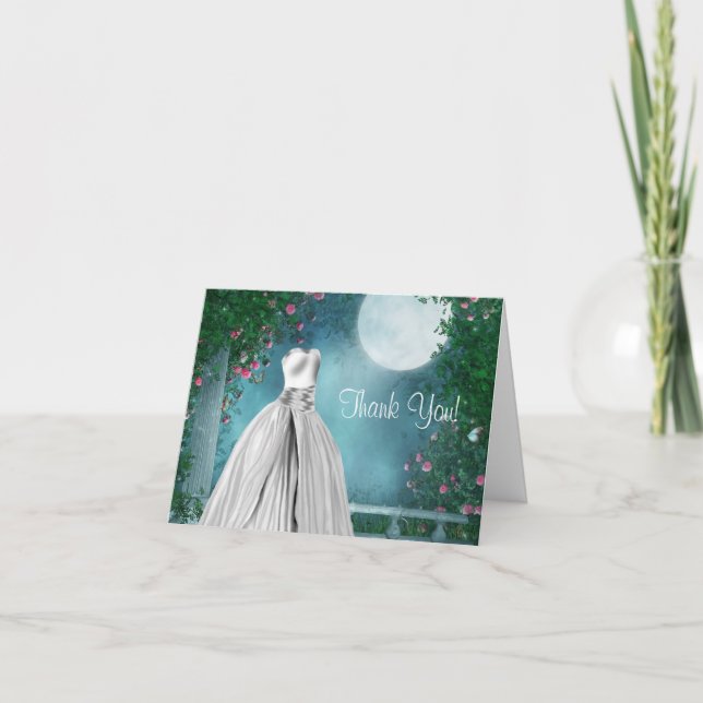 Cartes de remerciement Elégantes Quinceanera Bleu  (Devant)