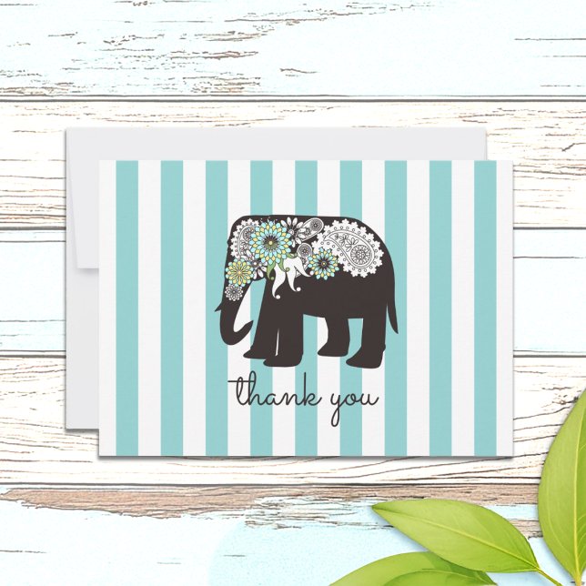 Cartes de remerciement éléphant à rayures turquois (Créateur téléchargé)