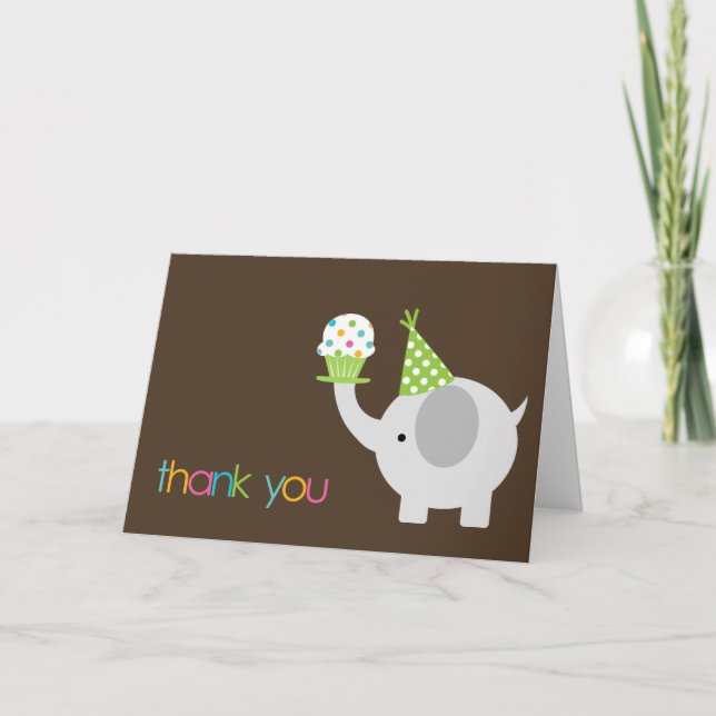 Cartes de remerciement éléphant et cupcake (Devant)