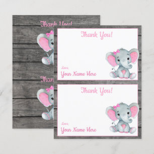 Cartes de remerciement éléphant fille douche deux