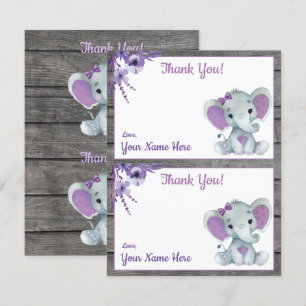 Cartes de remerciement éléphant violet deux par pa