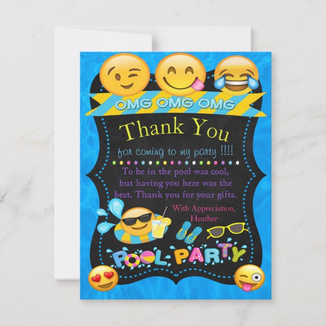 Cartes de remerciement Emoji Pool Party (Devant)