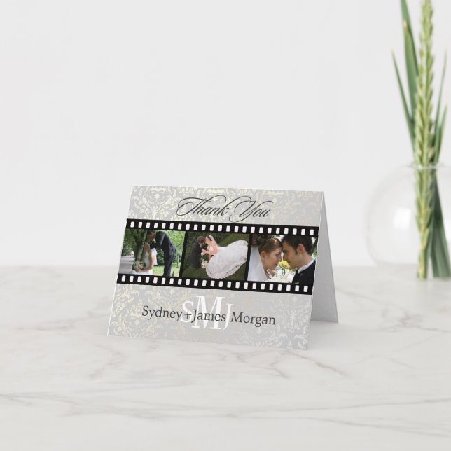 Cartes de remerciement en damas, photos de mariage (Devant)