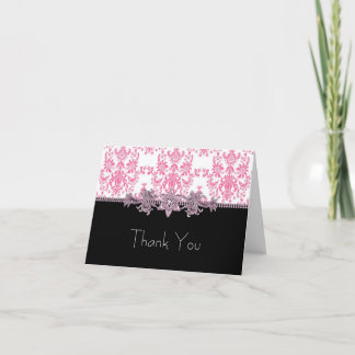 Cartes de remerciement en damas rose Jewel Noir