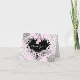 Cartes de remerciement en damas rose noir