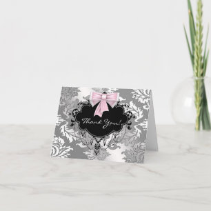 Cartes de remerciement en damas rose noir