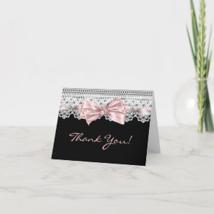 Cartes de remerciement en noir blanc dentelle rose