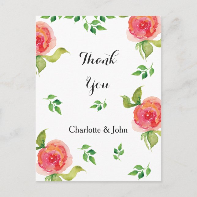 cartes de remerciement floral aquarelle rose corai (Devant)