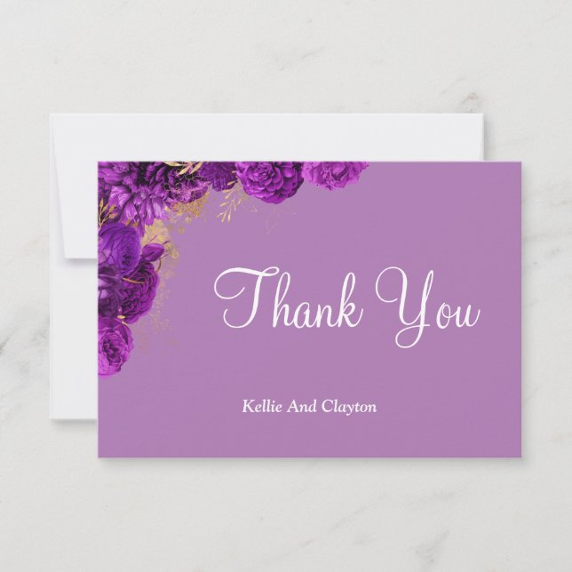 Cartes De Remerciement Florale Violet Et Or (Devant)