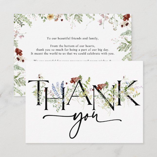 Cartes de remerciement florales boho élégantes (Devant / Derrière)