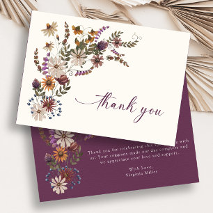 Cartes de remerciement florales de couleur bordeau