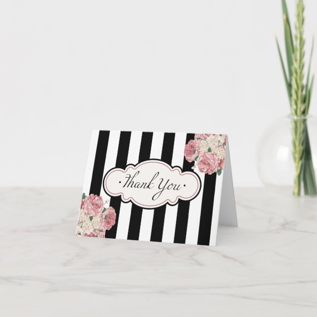 Cartes de remerciement Florales, Rayures (Devant)
