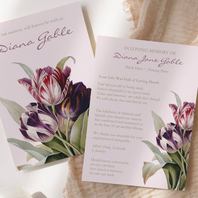 Cartes de remerciement funéraire | Belles tulipes (Beautiful Tulips Sympathy Bereavement Memorial Funeral Thank You Card)