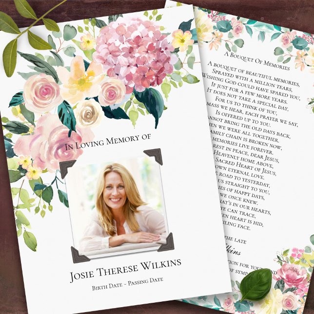 Cartes de remerciement funéraire | Bouquet de souv (In Loving Memory Celebration of Life Floral Memorial Sympathy Funeral Thank You Card)