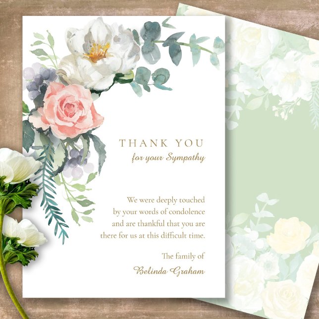 Cartes de remerciement funéraire | Élégant floral (Sympathy floral Celebration of Life, In Loving Memory, Forever in our Hearts Funeral thank you cards)