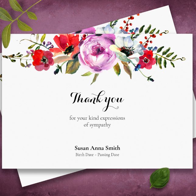 Cartes de remerciement funéraire | Flore forestièr (Forest Florals Bereavement Sympathy Memorial Funeral thank You Card)