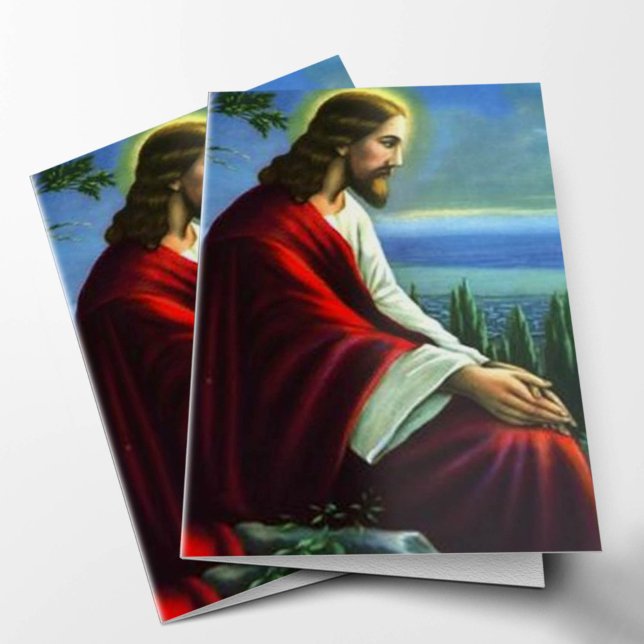 Cartes de remerciement funéraire | Jésus Christ pr (Jesus Christ Praying Memorial Sympathy Bereavement Funeral Thank You Card)