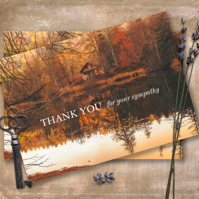 Cartes de remerciement funéraire | Lac d'automne (Sympathy Photo Celebration of Life, In Loving Memory, Forever in our Hearts Funeral thank you cards)