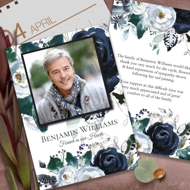 Cartes de remerciement funéraire | Marine Peony (funeral thank you cards, bereavement, elegant, simple, celebration of life, sympathy card)