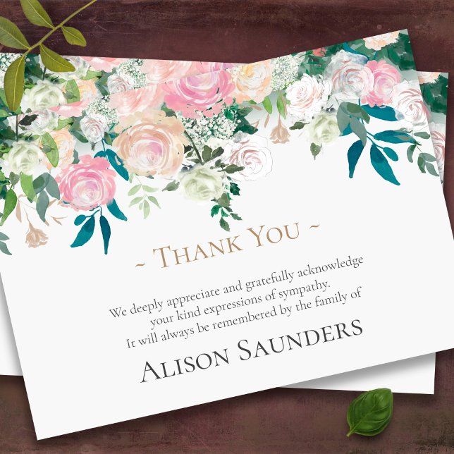 Cartes de remerciement funéraire | Moment floral (Elegant Floral Memorial Bereavement Funeral Thank You Card)