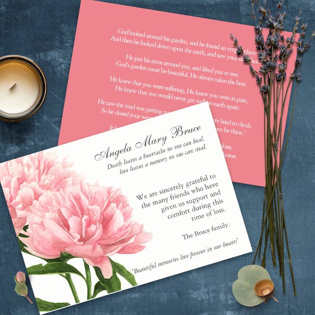 Cartes de remerciement funéraire | Peonies antique (funeral thank you cards, bereavement, elegant, simple, celebration of life, sympathy card)