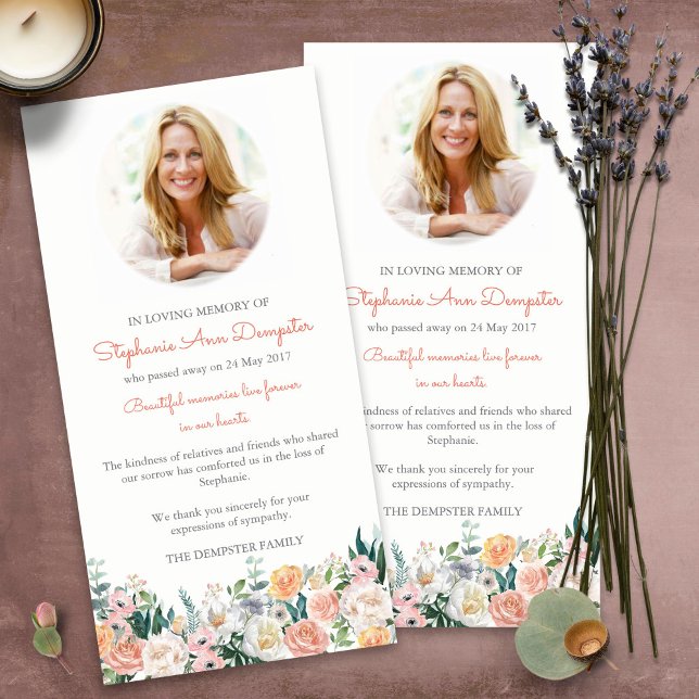 Cartes de remerciement funéraire | Photo Rose aqua (funeral thank you cards, bereavement, elegant, simple, celebration of life, sympathy card)