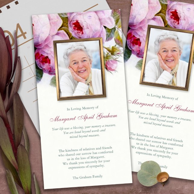 Cartes de remerciement funéraire | Roses botanique (funeral thank you cards, bereavement, elegant, simple, celebration of life, sympathy card)