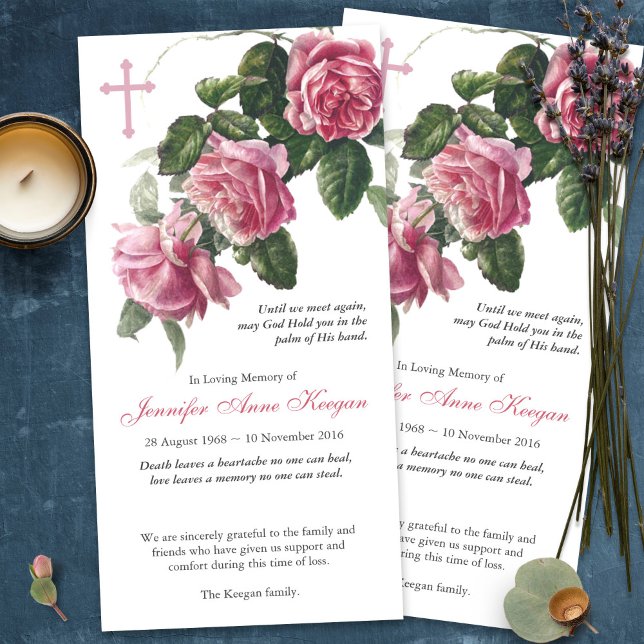 Cartes de remerciement funéraire | Tea Rose & Croi (funeral thank you cards, bereavement, elegant, simple, celebration of life, sympathy card)