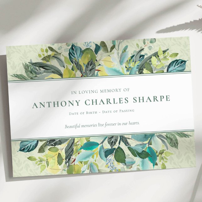 Cartes de remerciement funéraire | Whisper doux (Elegant Watercolor Greenery Funeral Thank You Card)