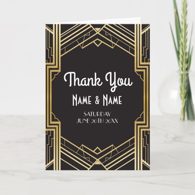 Cartes de remerciement Gatsby Art Déco pliées pour (Devant)