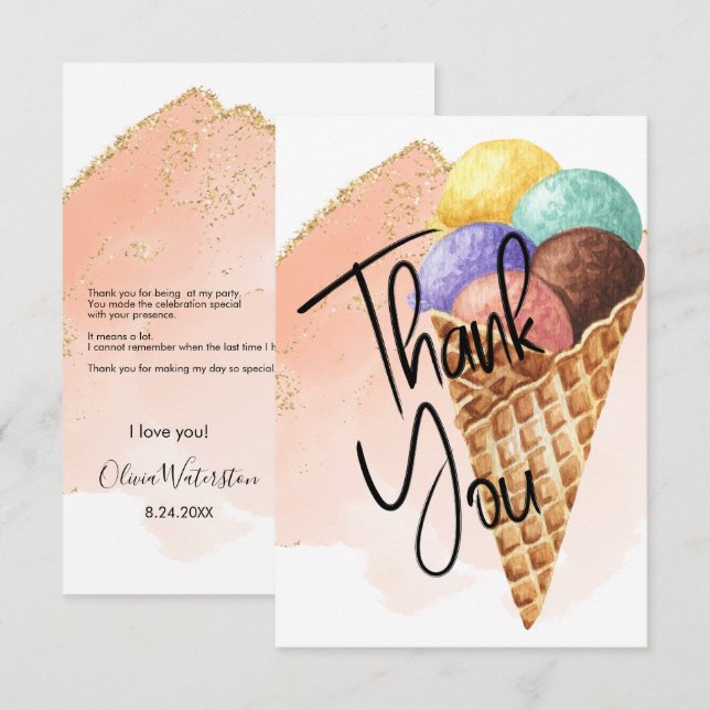 Cartes de remerciement Glitter | Crème Glacée (Devant / Derrière)