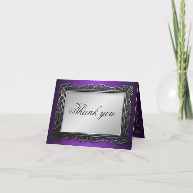Cartes de remerciement gris violet à encadrement g (Devant)