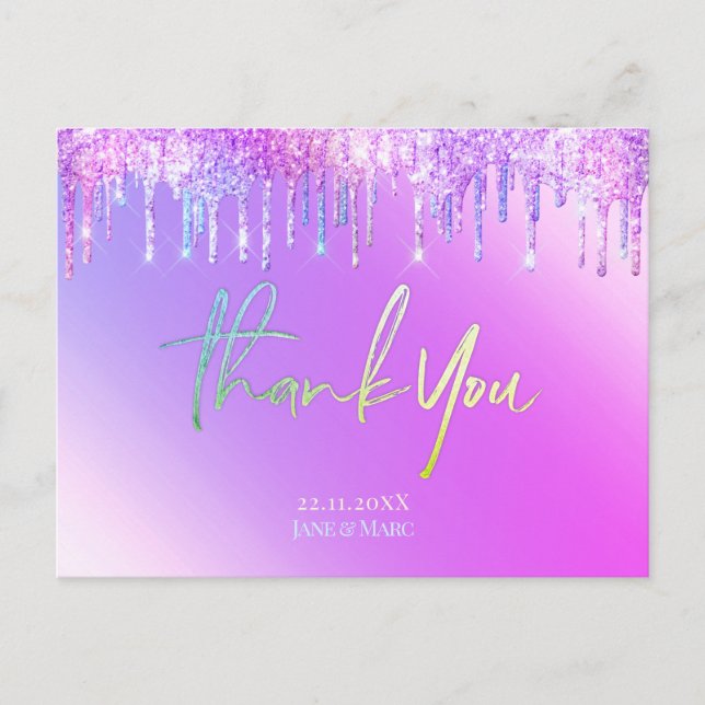 Cartes de remerciement Holographique violet Partie (Devant)