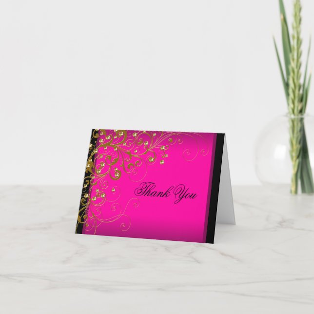 Cartes de Remerciement Hot Pink Gold (Devant)
