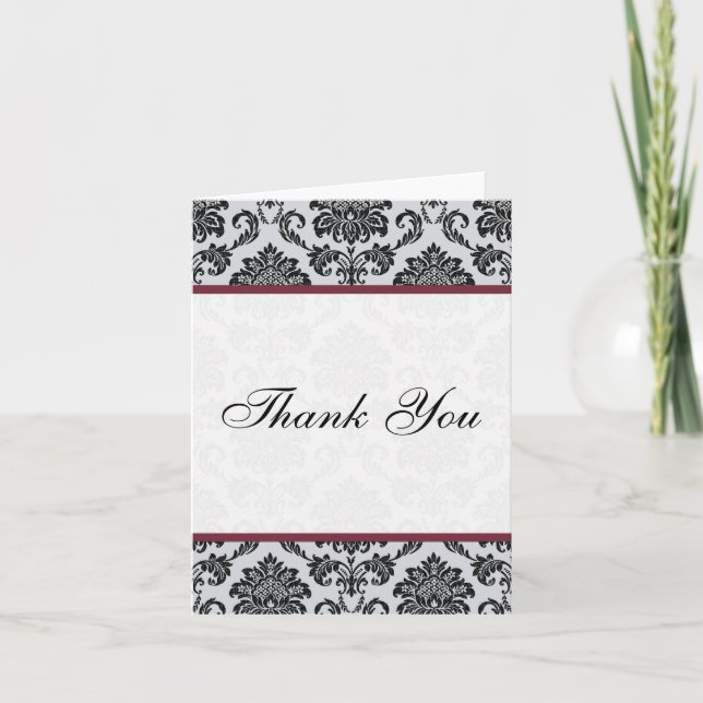 Cartes de remerciement Mariage Damas Bourgogne (Devant)