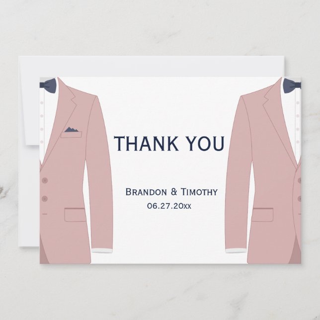 Cartes De Remerciement Mariage Gay Rose Et Bleu (Devant)