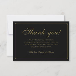 Cartes de remerciement Mariage Noir et Or Classiqu
